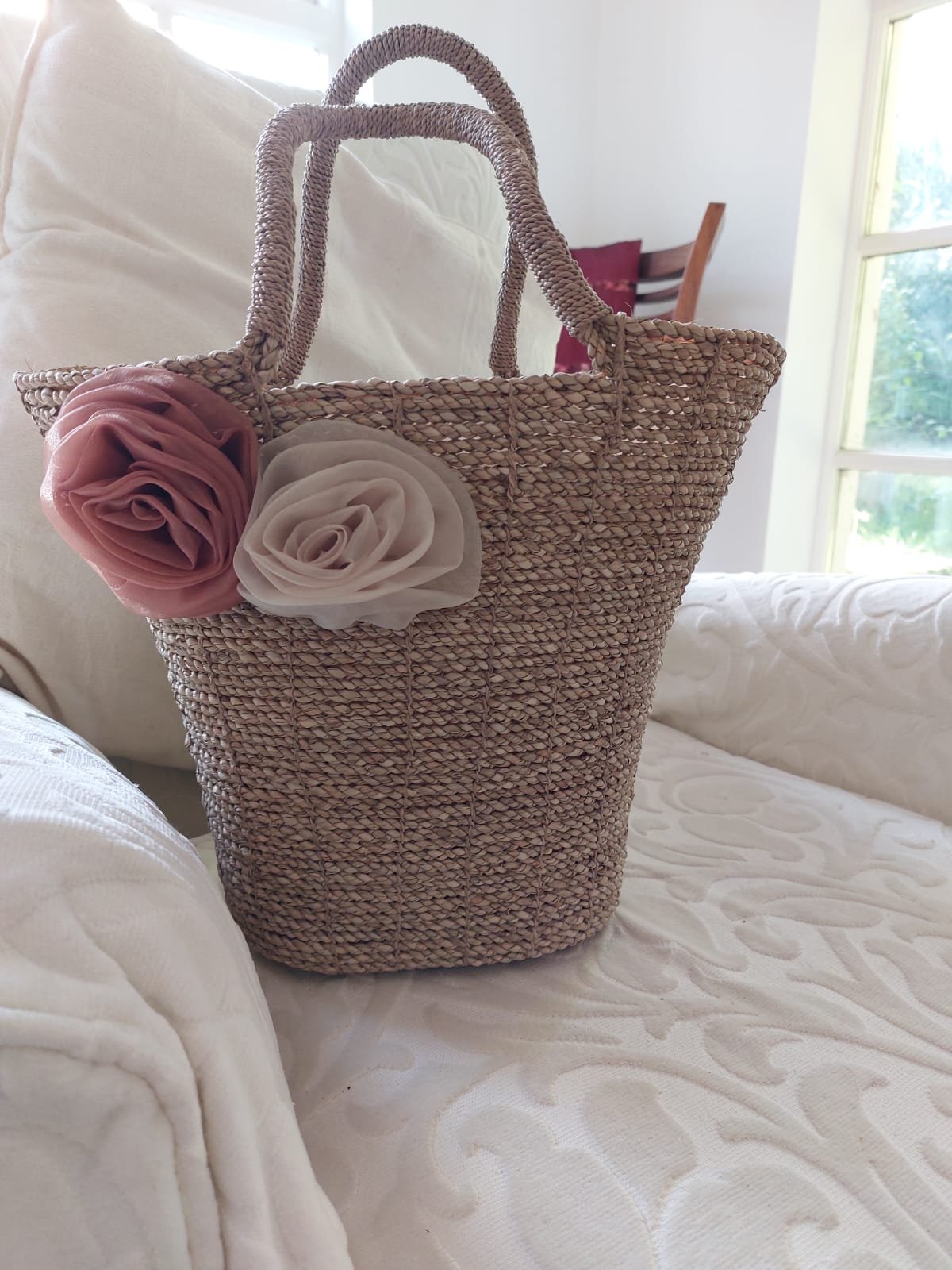 Rattan Bag with Flower Accessory